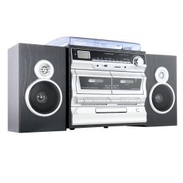 Trexonic 3-Speed Vinyl Turntable  Home Stereo System with CD Player, Double Cassette Player, Bluetooth, FM Radio & USB/SD Recording
